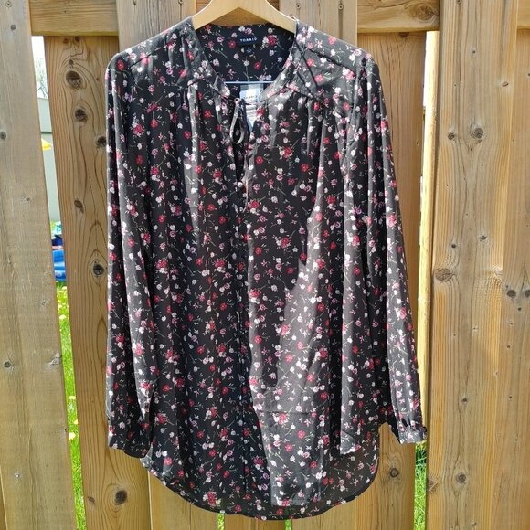 TORRID BLACK FLORAL CREPE TIE NECK TUNIC Size 3 3X 22-24 BNWT - Picture 1 of 6